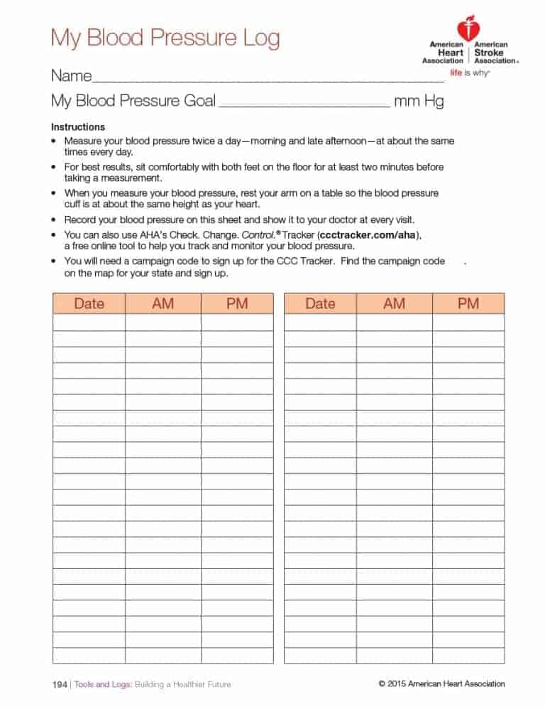 Monitoring Daily Free Printable Blood Pressure Log Sheets